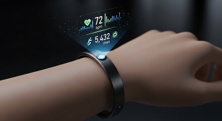 Futuristic Smartwatch Tracks Heart Rate and Steps with Holographic Display