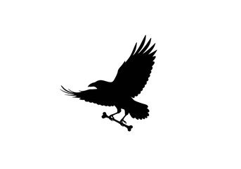 Flying Crow Silhouette Carrying Bone.