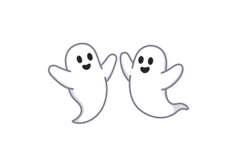 Two Playful Cartoon Ghosts on White Background.