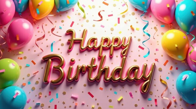 Festive birthday celebration with balloons and confetti streamers