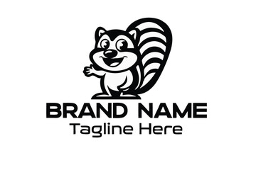 Cartoon Squirrel Waving Hand Logo on White Background