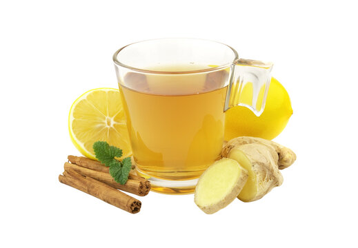 ginger herbal tea isolate on white background - Powered by Adobe