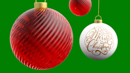 New Year and Christmas ornaments on green screen background. Merry Christmas ornaments.