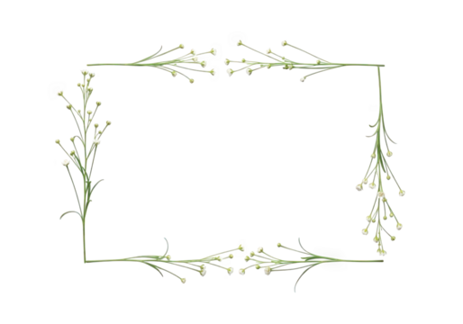 Rectangular frame of delicate green sprigs isolated on transparent background