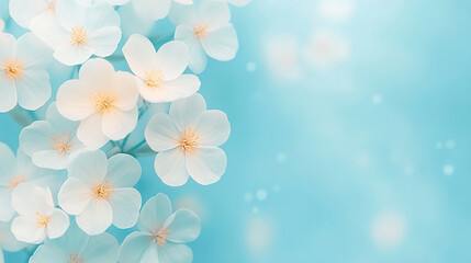 Soft White Cherry Blossoms on a Dreamy Blue Background