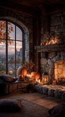 Cozy Fireplace Room with Window View