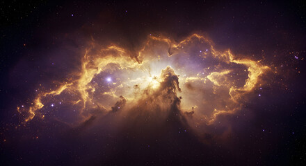Fototapeta premium Glowing Nebula Cloud in Outer Space with Bright Stars