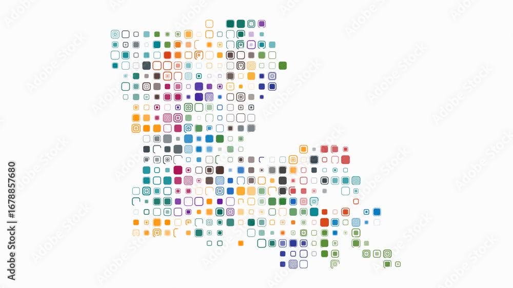 Poster louisiana animation. shape of the state with pulsating colored dots. large size rounded square block