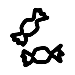 Minimalist black line art depicting a pair of individually wrapped confections, a sweet doodle