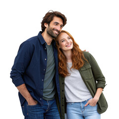 Fototapeta premium Happy couple embracing with heads together isolated on transparent background