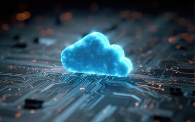Futuristic Digital Cloud Computing on an Integrated Circuit Board.