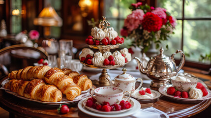 Naklejka premium Croissant and Coffee Morning. Breakfast Elegance