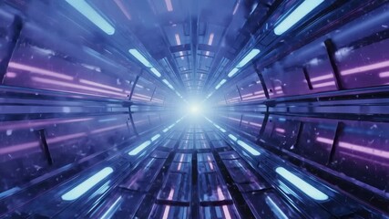 Sci-fi digital tunnel with bright neon beams and motion blur creating a fast, high-tech visual effect in perspective. - Powered by Adobe