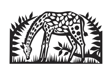 Obraz premium Giraffe Eating Grass, Wildlife Silhouette Design on White Background