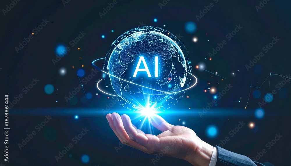Aufkleber ai technology in the hand, representing the future and global connectivity. the image is of a hand h