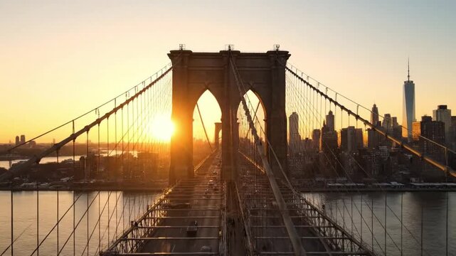 Sunset over brooklyn bridge new york city landscape photography urban setting aerial view nature's beauty