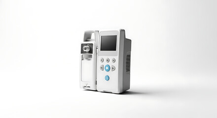 Fototapeta premium A medical device with a screen and buttons on a white background in a studio setting showcasing detail ai generated