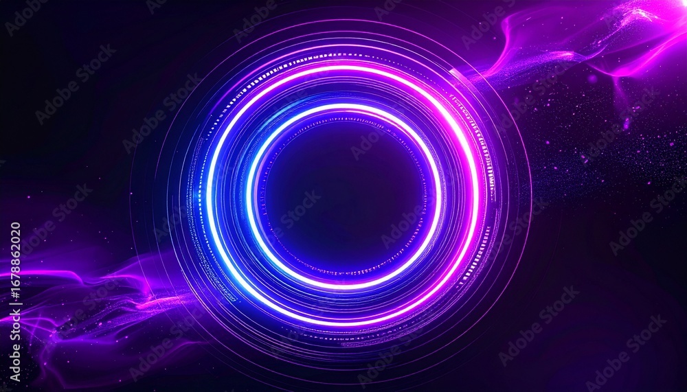 Poster vibrant neon ring with electric wave style. this dynamic abstract image is perfect for adding a touc