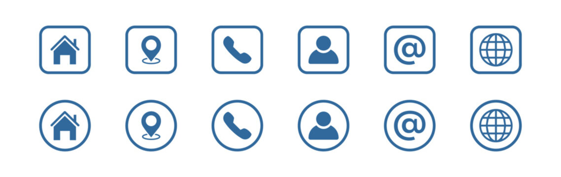 Set of contact information icons containing name, location, phone, email and web address symbol. transparent and vector illustration.