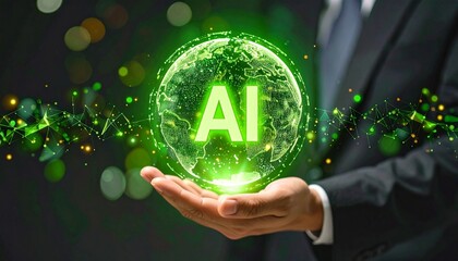 A person holds a luminous globe with the letters AI, symbolizing the convergence of artificial intelligence and global technology.