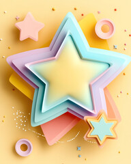 Fototapeta premium a central pastel star and three dotted-line circular frames