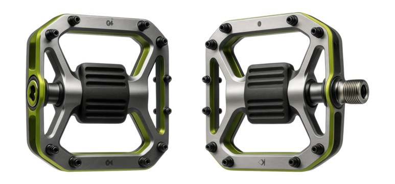 Flat platform pedals with replaceable pins for off-road trails