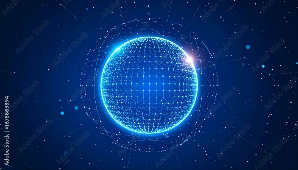 Poster a stunning digital representation of the globe, shimmering with interconnected data points, highligh