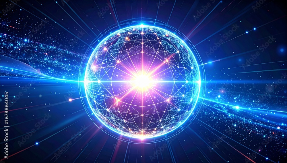 Poster a dynamic digital representation of an energy field with glowing lines