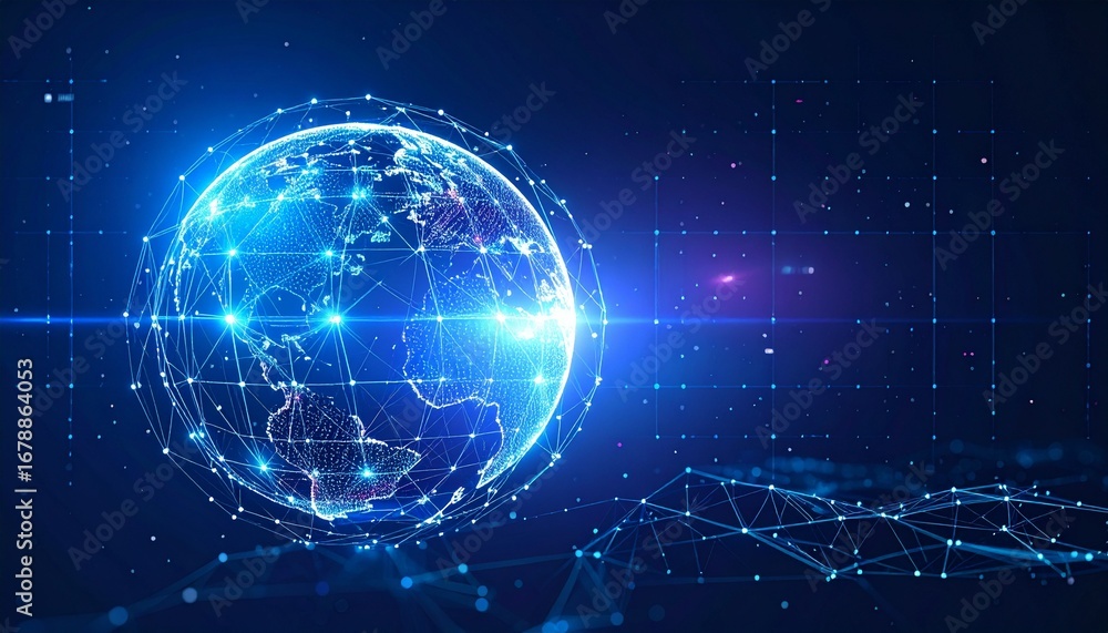 Poster a digital globe surrounded by a network of interconnected lines, symbolizing global connectivity and