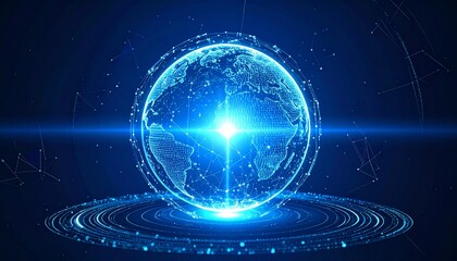 Fototapeta premium A digital representation of Earth with glowing neon lights and connections 