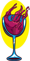 Dynamic Wine Glass Illustration – Splashing Red Wine Concept Art