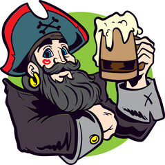 Pirate with Beer Mug – Fun Cartoon Pirate Illustration