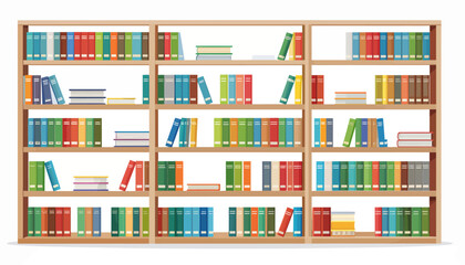 A large wooden bookshelf filled with numerous colorful books, neatly organized in a library or study setting.