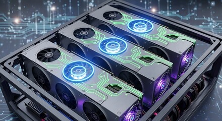 High-Performance Computer Graphics Cards in Rack.