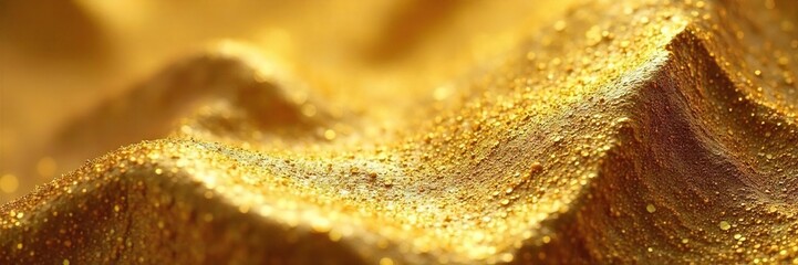Close-up of shimmering gold leaf, intricate details, luxurious texture, reflecting light, artistic richness, metallic sheen ,  precious,  wealth,  yellow