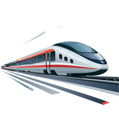 Fototapeta premium Modern High-Speed Train on Tracks, Futuristic Public Transportation Concept Illustration