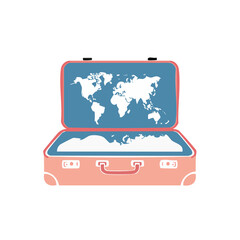 Open suitcase with world map inside, symbolizing travel and exploration