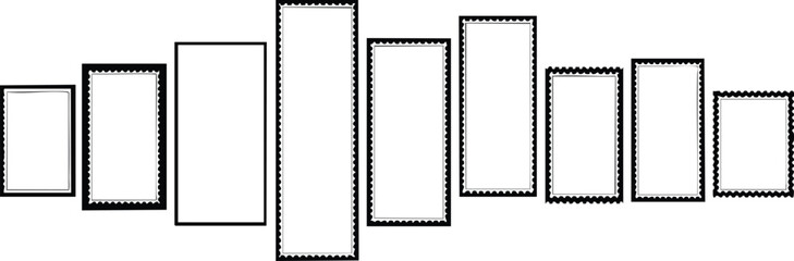 Collection of diverse rectangular frames with perforated edges on white background