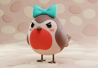 Obraz premium Cartoon robin with teal bow