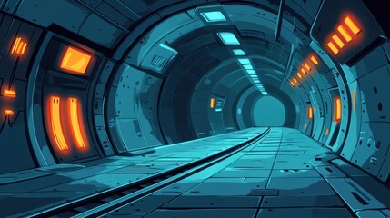 Fototapeta premium Intricate Hand-Drawn Subway Tunnel with Glowing Lights