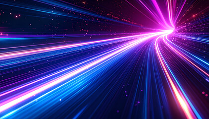 Obraz premium High-speed journey through a glowing abstract digital tunnel of blue and pink light, symbolizing rapid data and network connection