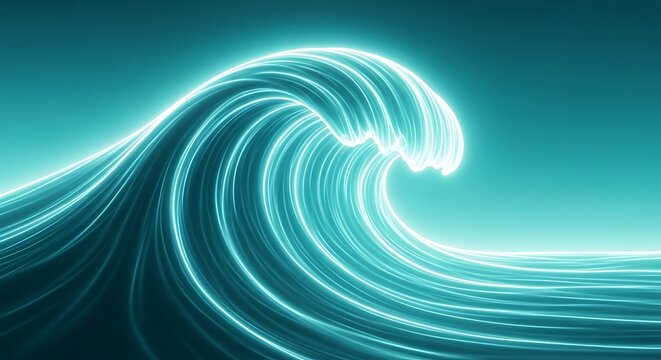 Glowing Ocean Wave, Powerful Energy.