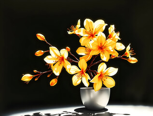 Chiaroscuro Elegance: Yellow Apricot Blossom Tet Vase