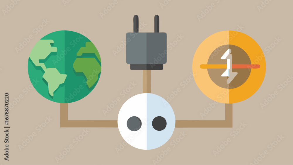 Poster a plug is connected to a power source and the plug is connected to a globe. the globe is surrounded 