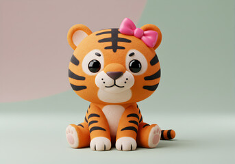 Cartoon tiger illustration with bow