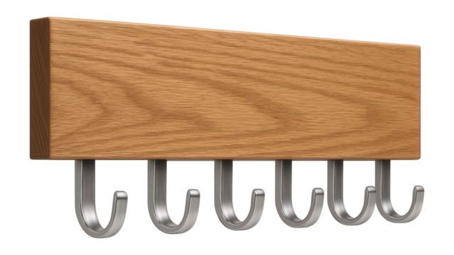 Wooden key holder with individual hooks for hallway placement