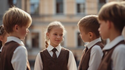 schoolchildren near school