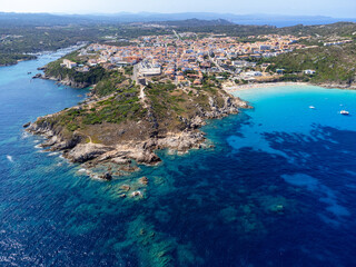 Obraz premium Aerial view of Santa Teresa di Gallura and Rena Bianca beach
