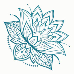 Illustration of beautiful teal lotus flower illustration with intricate petal details and decorative dots