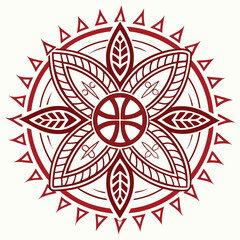 Illustration of geometric mandala with intricate patterns and tribal design elements